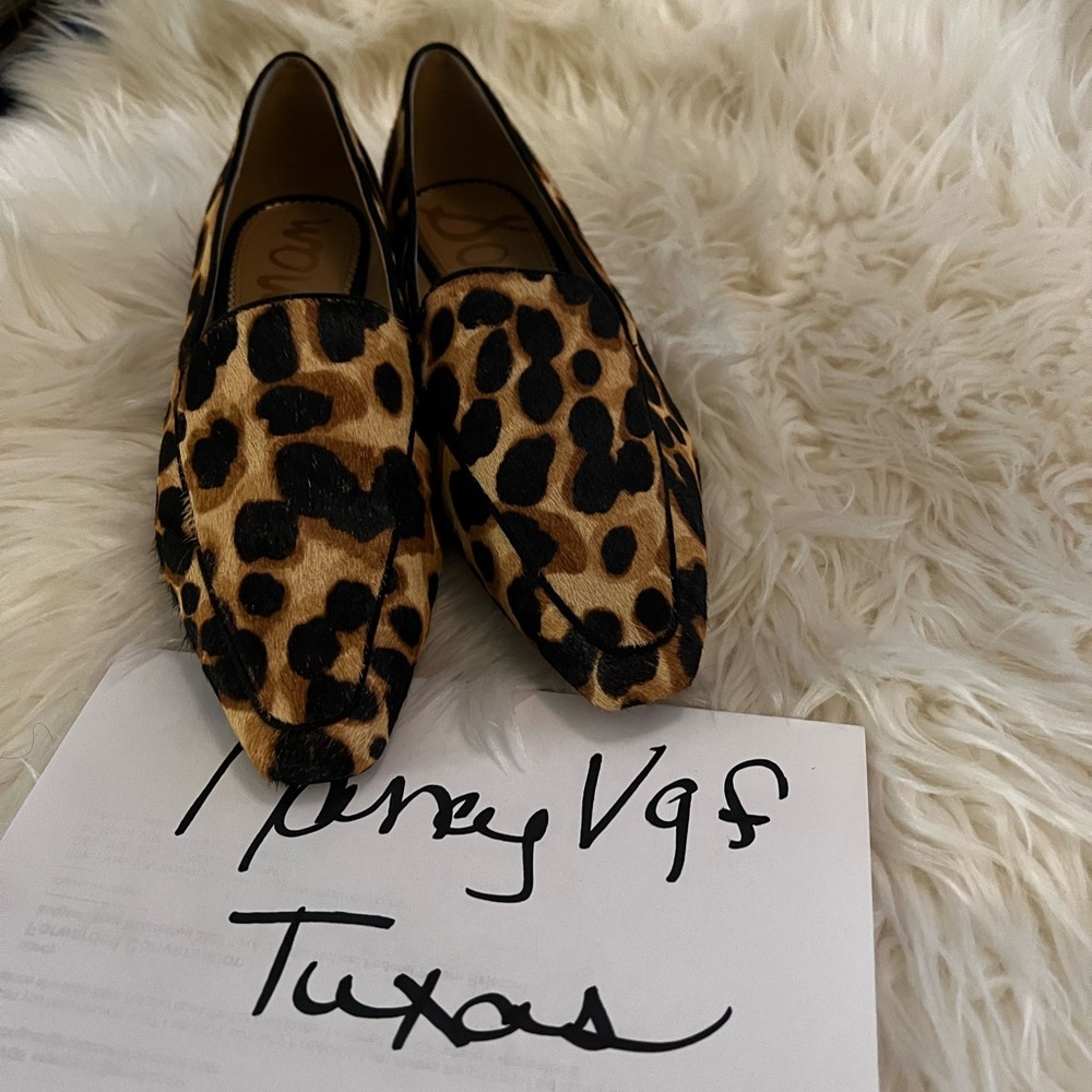 NIB Sam Edelman Emelie Leopard Brown Genuine Calf Hair Loafer Flats 9M